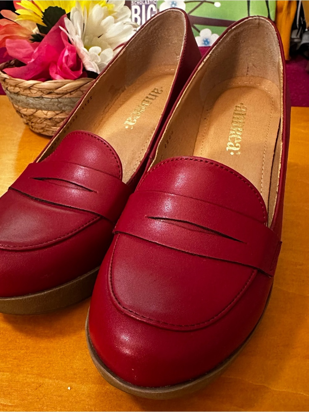 a new day Red Penny Loafers — Smooth Faux-Leather Flats